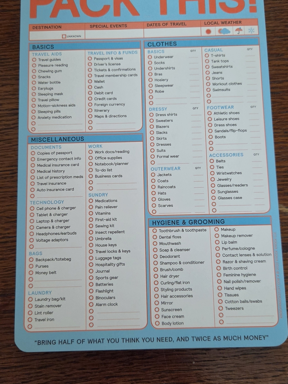 Knock Knock Classic Pad Blue with Orange Print